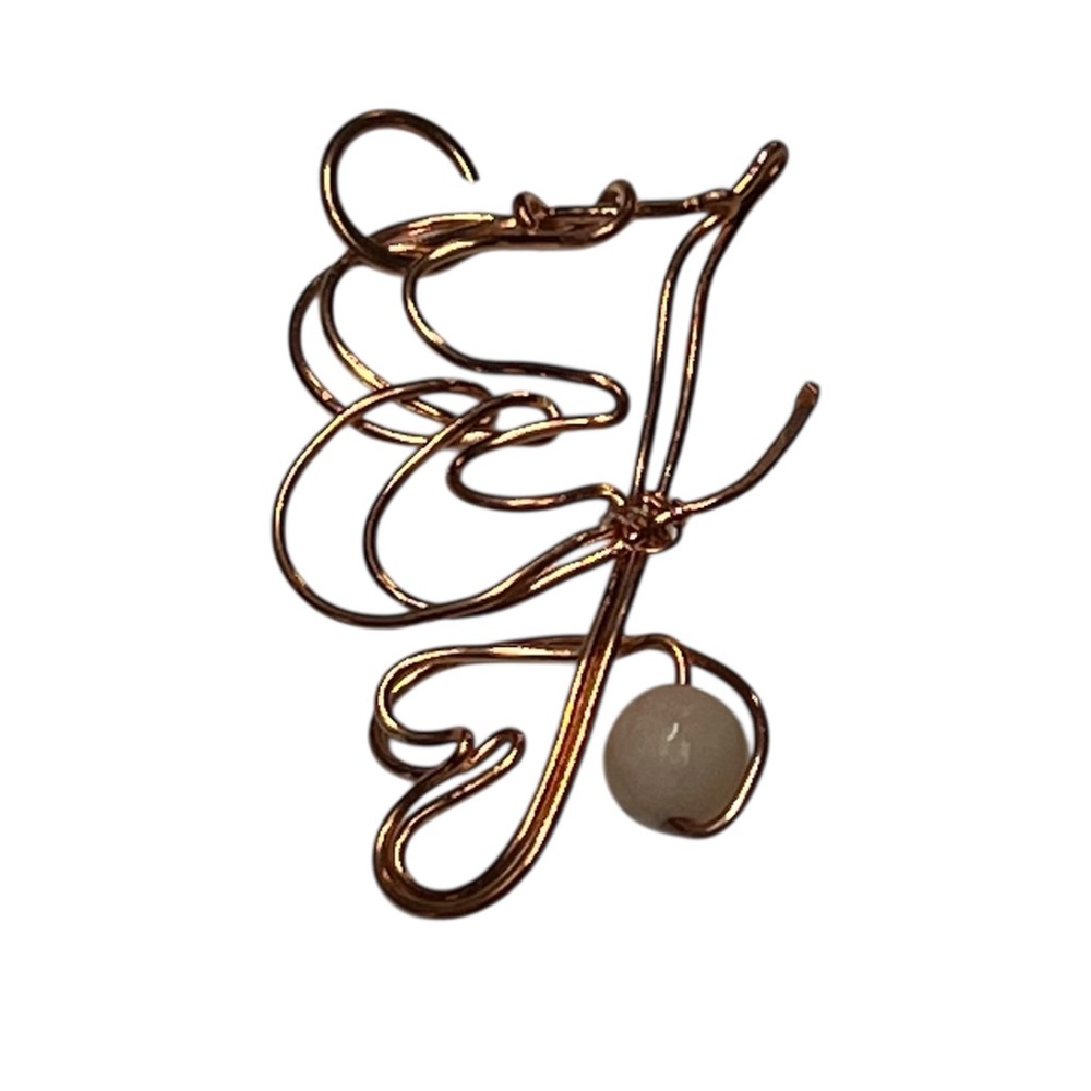 Artistic copper Wire Necklace with White Bead